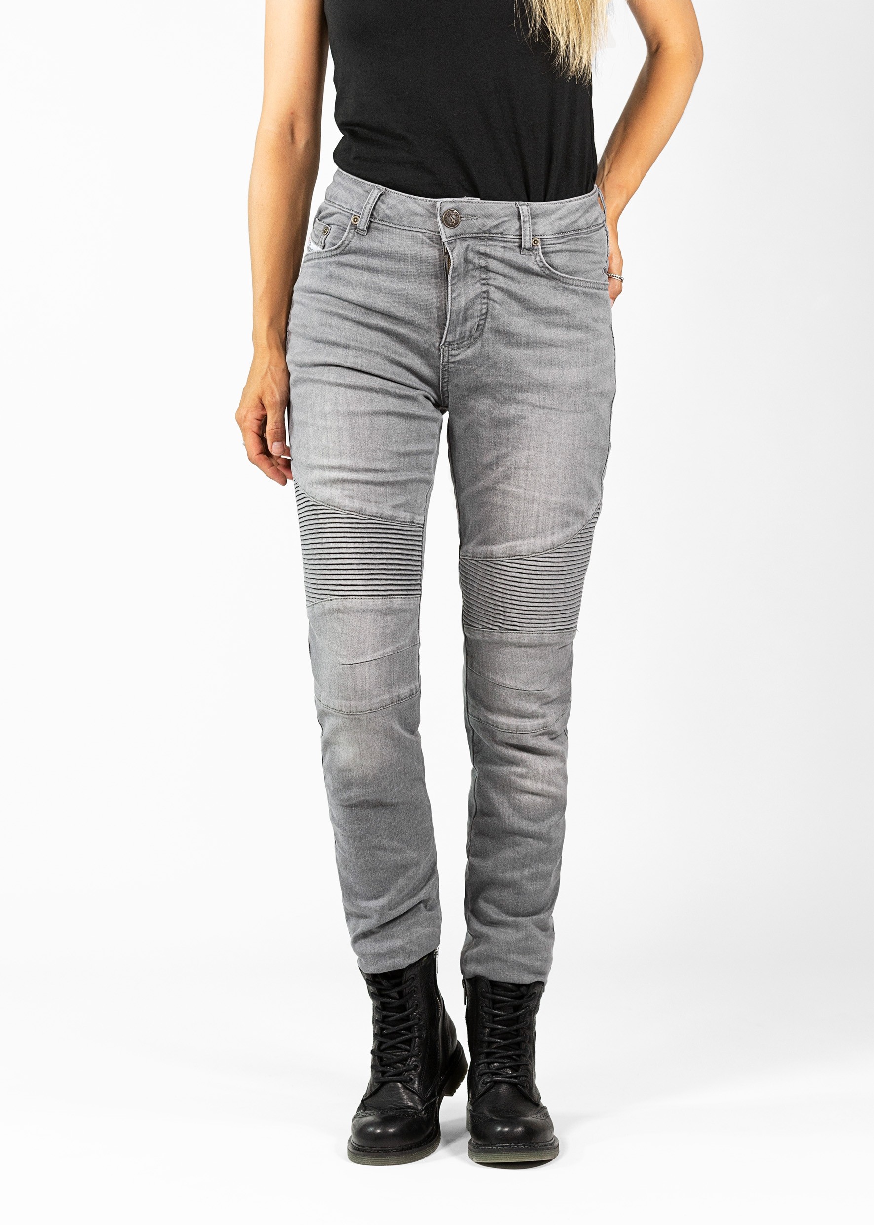 JDD4009 Betty Biker Jeans Light Grey - Made for Riding